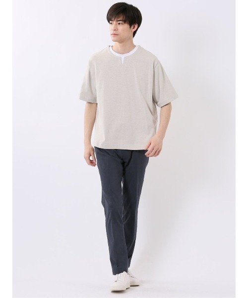 TAKA-Q(タカキュー)の「【綿混】タカキュー ダブルフェイス 天竺 キーネック 半袖 Tシャツ(Tシャツ/カットソー・メンズ・ブラック/ベージュ/ライトグレー/サックスブルー・X-LARGE/LARGE/MEDIUM)」の6枚目の写真