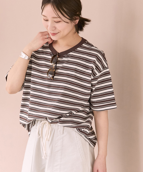 JOURNAL STANDARD(ジャーナルスタンダード)の「《追加2》汗ジミ防止ボーダービッグT(Tシャツ/カットソー・レディース・ベージュ/レッド/チョコ/ブラック・FREE)」の3枚目の写真