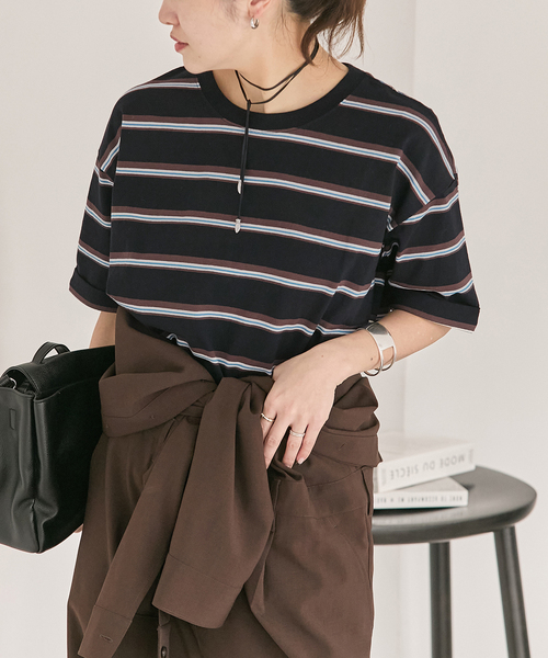 JOURNAL STANDARD(ジャーナルスタンダード)の「《追加2》汗ジミ防止ボーダービッグT(Tシャツ/カットソー・レディース・ベージュ/レッド/チョコ/ブラック・FREE)」の2枚目の写真