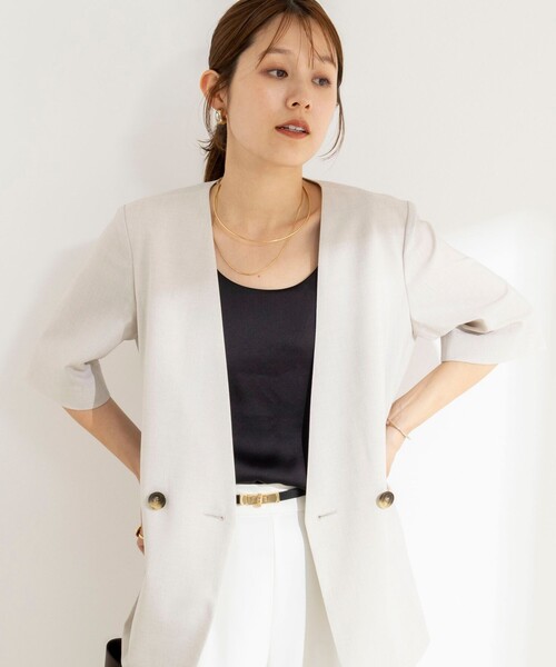 NOLLEY’S(ノーリーズ)の「ウォッシャブルサテンベア天両前タンクトップ(タンクトップ・レディース・ブラック/ライトグレー/ホワイト・38/36)」の6枚目の写真