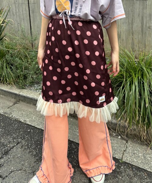 HELLO.SANFRANCISCO(ハローサンフランシスコ)の「【HELLO.SANFRANCISCO/ハローサンフランシスコ】サテンドットチュールミドルスカート(スカート・レディース・オレンジ/ブラウン/ホワイト・ONE SIZE)」の3枚目の写真