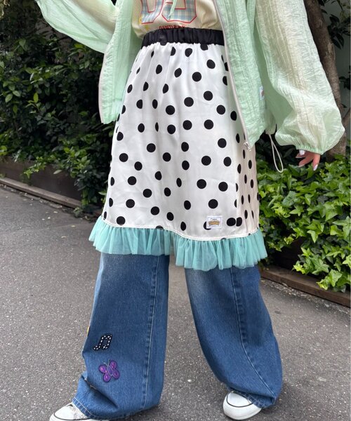 HELLO.SANFRANCISCO(ハローサンフランシスコ)の「【HELLO.SANFRANCISCO/ハローサンフランシスコ】サテンドットチュールミドルスカート(スカート・レディース・オレンジ/ブラウン/ホワイト・ONE SIZE)」の2枚目の写真