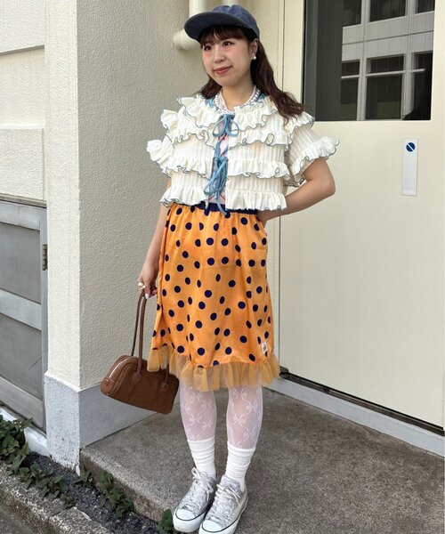 HELLO.SANFRANCISCO(ハローサンフランシスコ)の「【HELLO.SANFRANCISCO/ハローサンフランシスコ】サテンドットチュールミドルスカート(スカート・レディース・オレンジ/ブラウン/ホワイト・ONE SIZE)」の12枚目の写真