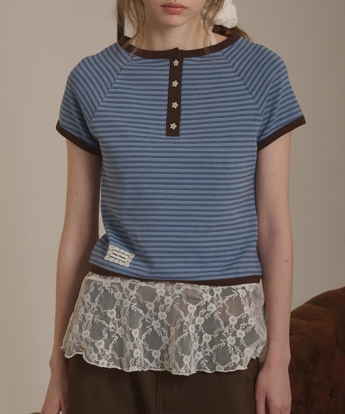 hazyl(ヘイジル)の「assort henry design button T-shirt / アソートヘンリーデザインボタンTシャツ(Tシャツ/カットソー・レディース・ブルー系その他/グレー系その他・フリー)」の19枚目の写真