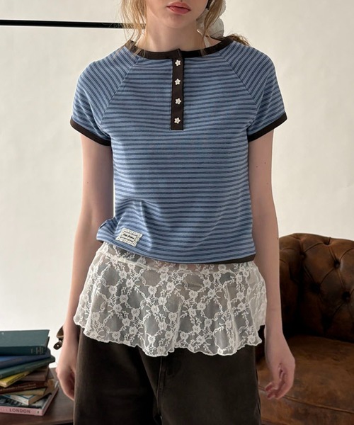 hazyl(ヘイジル)の「assort henry design button T-shirt / アソートヘンリーデザインボタンTシャツ(Tシャツ/カットソー・レディース・ブルー系その他/グレー系その他・フリー)」の21枚目の写真