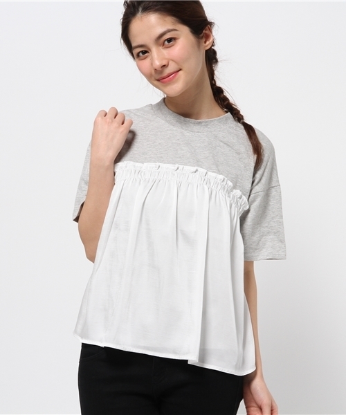 OUTLET（アウトレット）の「【Discoat】レイヤード風H/N（Tシャツ/カットソー・レディース・ホワイト×ホワイト/グレー系その他・FREE）」の2枚目の写真