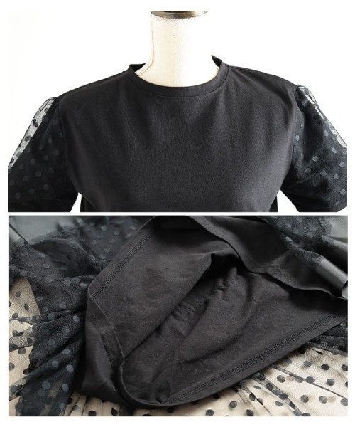 Sawa a la mode(サワアラモード)の「ドットチュールペプラムプルオーバー(Tシャツ/カットソー・レディース・ブラック/オフホワイト・FREE)」の9枚目の写真