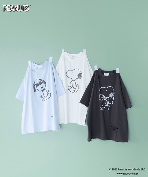 LOWRYS FARM(ローリーズファーム)の「【SNOOPY】クラッシュTシャツ(Tシャツ/カットソー・レディース・オフホワイト/チャコールグレー/ライトブルー・FREE)」の5枚目の写真