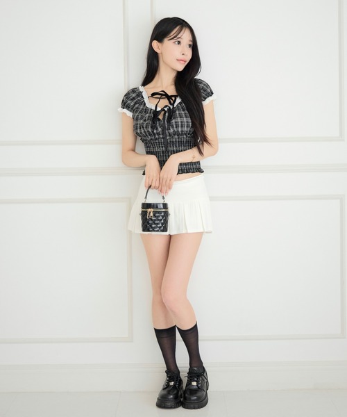 ALLuRing ChaRm(アリュリングチャーム)の「Pleated Sweat Mini Skirt Pants / プリーツスウェットミニスカートパンツ(スカート・レディース・ダークグレー/グレー/ホワイト・M/S)」の8枚目の写真