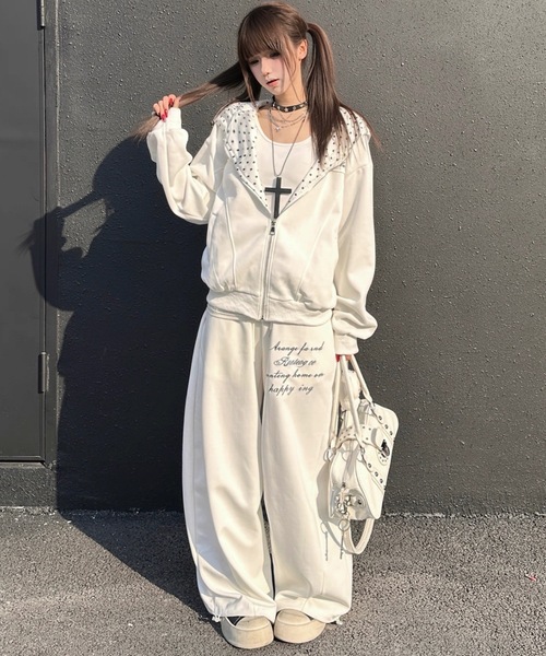 FUNdaysion(ファンデイション)の「ドットウエスト切替ワイドパンツ(その他パンツ・レディース・ホワイト/ネイビー・M)」の9枚目の写真