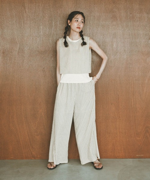 GLOBAL WORK(グローバルワーク)の「ジャガードストライプノースリーブ*タンク/797224(Tシャツ/カットソー・レディース・スミクロ/ホワイト系その他・MEDIUM/LARGE)」の4枚目の写真