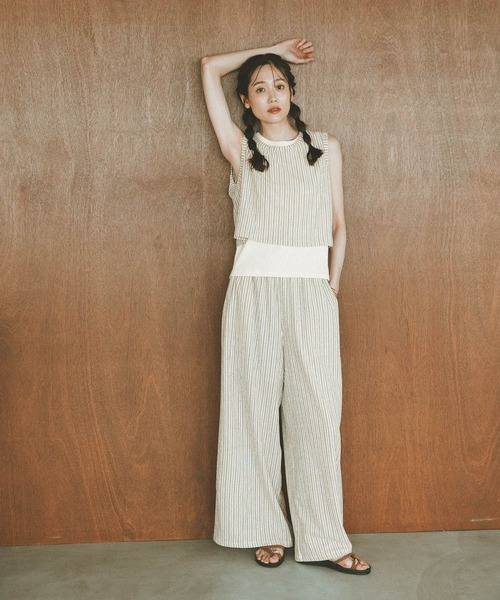 GLOBAL WORK(グローバルワーク)の「ジャガードストライプノースリーブ*タンク/797224(Tシャツ/カットソー・レディース・スミクロ/ホワイト系その他・MEDIUM/LARGE)」の5枚目の写真