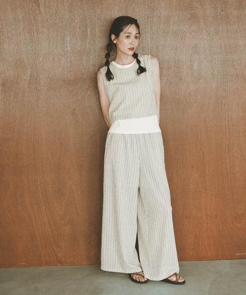GLOBAL WORK(グローバルワーク)の「ジャガードストライプノースリーブ*タンク/797224(Tシャツ/カットソー・レディース・スミクロ/ホワイト系その他・MEDIUM/LARGE)」の6枚目の写真