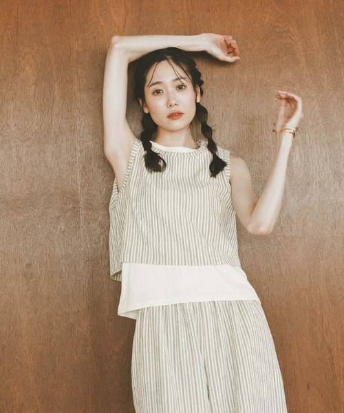 GLOBAL WORK(グローバルワーク)の「ジャガードストライプノースリーブ*タンク/797224(Tシャツ/カットソー・レディース・スミクロ/ホワイト系その他・MEDIUM/LARGE)」の9枚目の写真