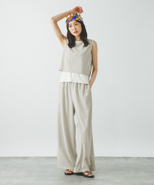 GLOBAL WORK(グローバルワーク)の「ジャガードストライプノースリーブ*タンク/797224(Tシャツ/カットソー・レディース・スミクロ/ホワイト系その他・MEDIUM/LARGE)」の10枚目の写真