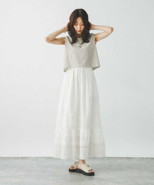 GLOBAL WORK(グローバルワーク)の「ジャガードストライプノースリーブ*タンク/797224(Tシャツ/カットソー・レディース・スミクロ/ホワイト系その他・MEDIUM/LARGE)」の15枚目の写真