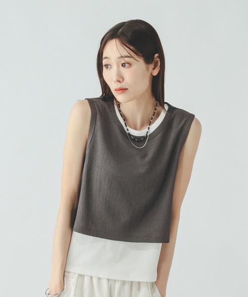 GLOBAL WORK(グローバルワーク)の「ジャガードストライプノースリーブ*タンク/797224(Tシャツ/カットソー・レディース・スミクロ/ホワイト系その他・MEDIUM/LARGE)」の21枚目の写真