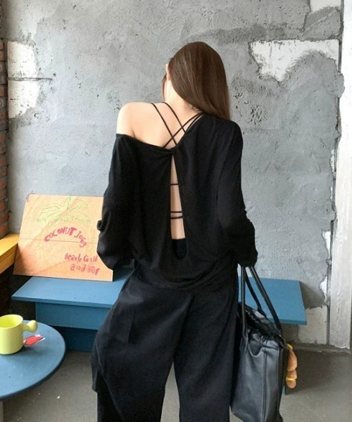 DEVICE（デバイス）の「シアー バックオープン UVカット 日焼け防止 ロンT トップス（Tシャツ/カットソー・レディース・ブラック/ホワイト・FREE）」の8枚目の写真