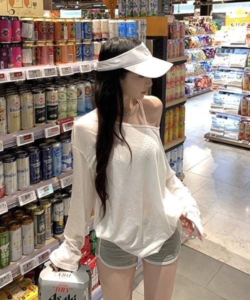 DEVICE（デバイス）の「シアー バックオープン UVカット 日焼け防止 ロンT トップス（Tシャツ/カットソー・レディース・ブラック/ホワイト・FREE）」の15枚目の写真