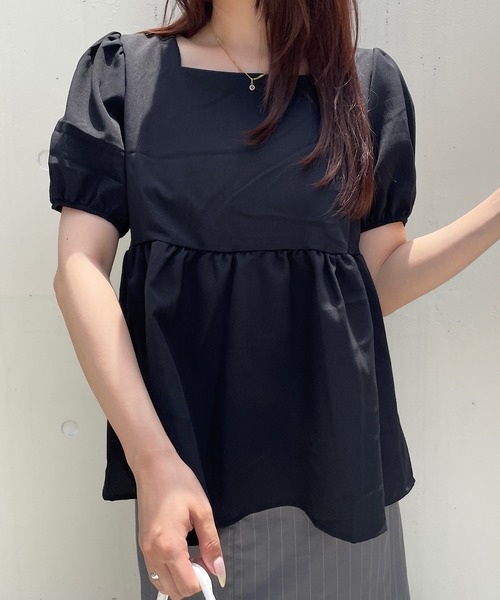ROGER AND RAW(ロジャーアンドロウ)の「楊柳パフスリーブスクエアネックチュニック(シャツ/ブラウス・レディース・ホワイト/ブラック・FREE)」の10枚目の写真