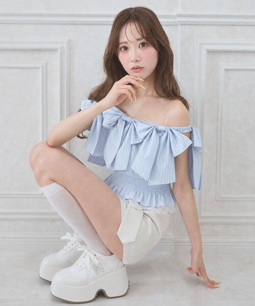 MAJESTIC LEGON（マジェスティックレゴン）の「キラキラメニーリボンブラウス（シャツ/ブラウス・レディース・ホワイト系その他/ブルー系その他2/ピンク/ブラック・MEDIUM）」の15枚目の写真