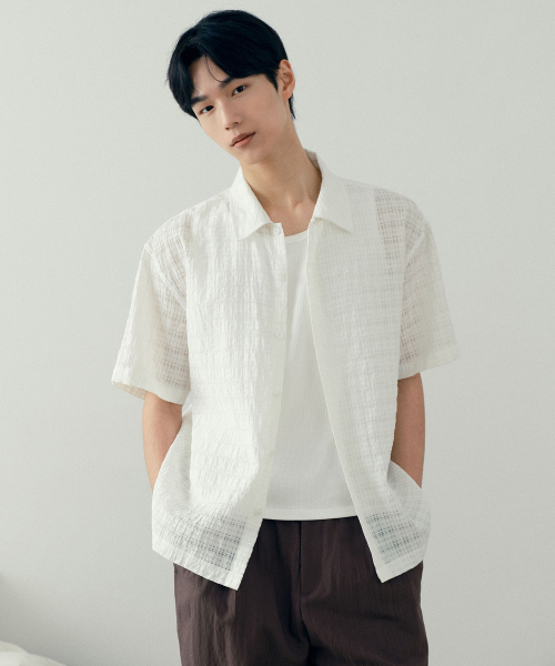MINDBRIDGE（マインドブリッジ）の「[COUTURE]クロシェオーバーサイズ半袖シャツ - 2カラー（シャツ/ブラウス・メンズ・ホワイト/ブラック・100/110/95/105）」の7枚目の写真