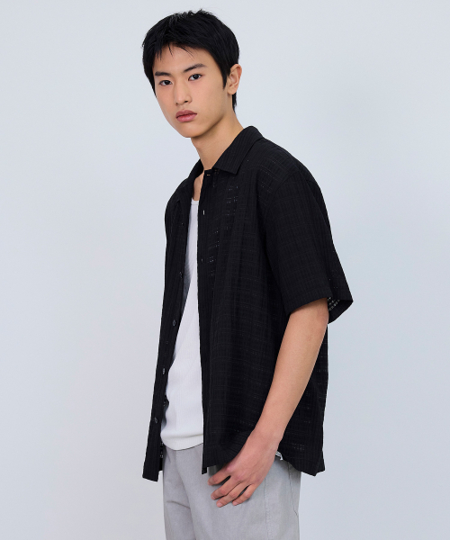 MINDBRIDGE（マインドブリッジ）の「[COUTURE]クロシェオーバーサイズ半袖シャツ - 2カラー（シャツ/ブラウス・メンズ・ホワイト/ブラック・100/110/95/105）」の9枚目の写真