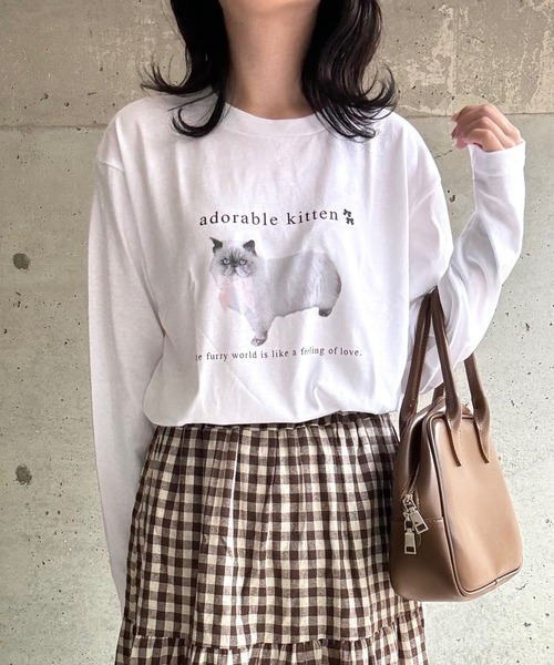 tunee(チュニー)の「CATリボンロンT/長袖Tシャツ(hsyd)(Tシャツ/カットソー・レディース・ホワイト・LARGE/MEDIUM)」の5枚目の写真