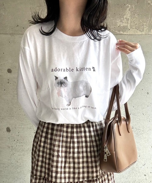 tunee(チュニー)の「CATリボンロンT/長袖Tシャツ(hsyd)(Tシャツ/カットソー・レディース・ホワイト・LARGE/MEDIUM)」の6枚目の写真