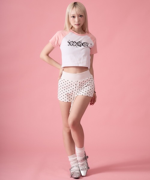 mindseeker girls(マインドシーカーガールズ)の「Wing Dot Sweat Shorts / ウィングドットスウェットショートパンツ(スウェットパンツ・レディース・ホワイト/グレー・FREE)」の7枚目の写真