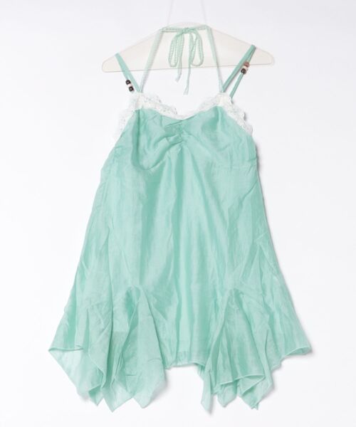 BARELY BLUE（ベアリーブルー）の「【 BARELY BLUE / ベアリーブルー 】 レース ホルターネック イレヘム キャミワンピース（ワンピース・レディース・ブラウン/ミント・FREE）」の5枚目の写真
