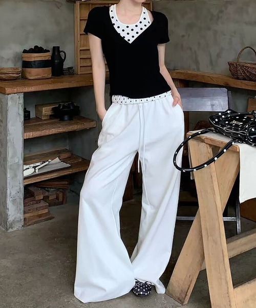 HALEY PESCA(ヘーリーペスカ)の「HALEY PESCA/ドット柄インナーレイヤードトップス(Tシャツ/カットソー・レディース・ブラック・SMALL/MEDIUM)」の12枚目の写真
