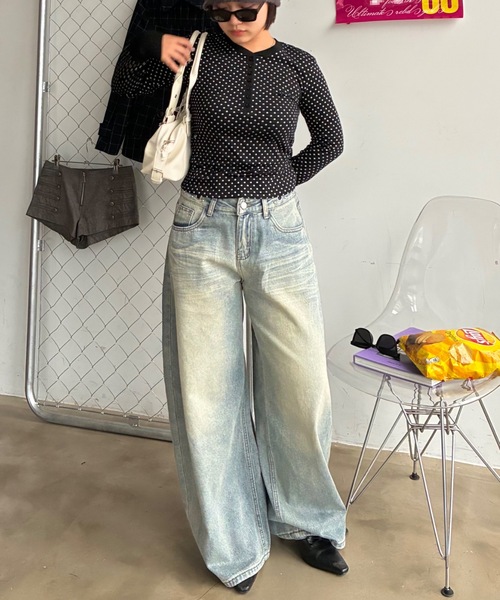 SHAGGIE(シャギー)の「ドットヘンリーネックロンTee(Tシャツ/カットソー・レディース・ブラック/グレー/ネイビー・FREE)」の19枚目の写真