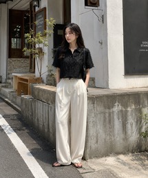 KONVINI（コンビニ）の「【KONVINI select】フリンジニット 半袖カーディガン クルーネック 透かし編み シアートップス  オフィスカジュアル（シャツ/ブラウス）」