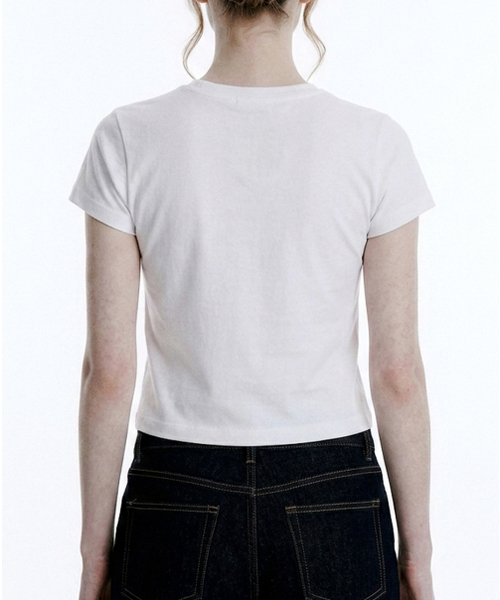 REBRENNER(リブレンナー)の「DTF ピンクハート クールコットン ウィメンズ クロップ 半袖Tシャツ ホワイト(Tシャツ/カットソー・レディース・ホワイト・SMALL/MEDIUM/LARGE)」の6枚目の写真