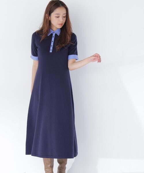 NATURAL BEAUTY BASIC（ナチュラルビューティーベーシック）の「襟付きニットワンピース（ワンピース・レディース・ネイビー/グレー系その他/ブラック系その他2・P/S/MEDIUM）」の3枚目の写真