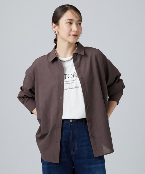 SHOO・LA・RUE（シューラルー）の「【通気性〇/S-LL/洗濯機可】大人のきちんとベーシックシャツ（シャツ/ブラウス・レディース・ブラウン系その他/オレンジ/アイボリー・01/04/03/02）」の8枚目の写真