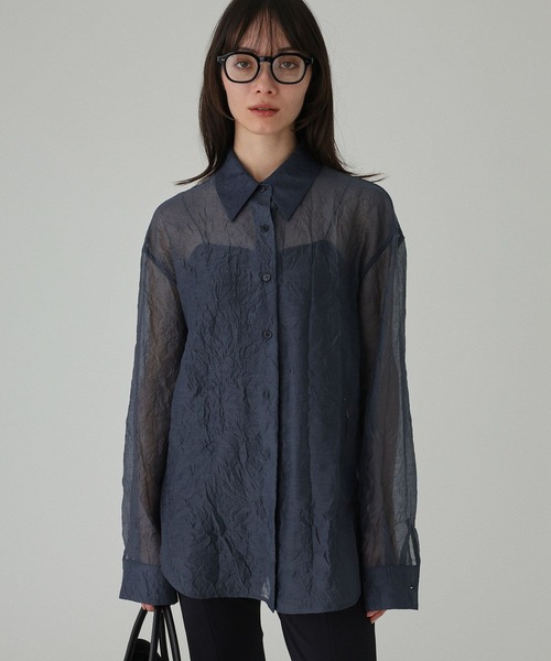 le(ル)の「【LE】クリンクルシアーシャツ(シャツ/ブラウス・レディース・ブラウン/ネイビー・フリー)」の22枚目の写真