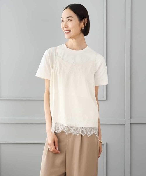 MICHEL KLEIN（ミッシェル・クラン）の「[レイヤードスタイルにおすすめ]レースキャミソール（Tシャツ/カットソー・レディース・チャコールグレー/アイボリー・38）」の21枚目の写真