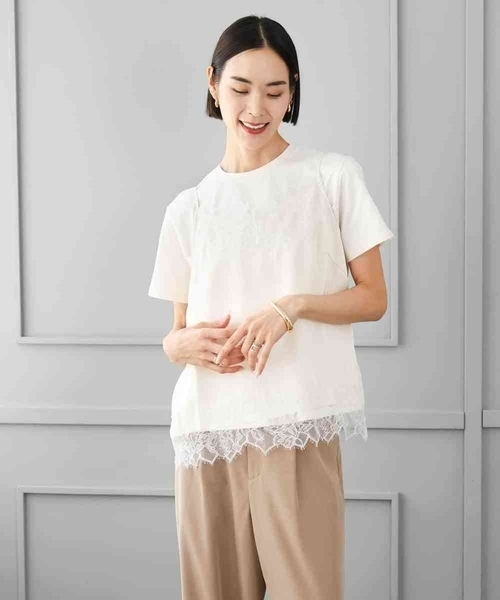 MICHEL KLEIN（ミッシェル・クラン）の「[レイヤードスタイルにおすすめ]レースキャミソール（Tシャツ/カットソー・レディース・チャコールグレー/アイボリー・38）」の22枚目の写真