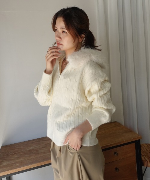 CORNERS（コーナーズ）の「2wayファー付きニットパーカー（パーカー・レディース・ブラック/ベージュ系その他/チャコールグレー/ベージュ/ホワイト・M）」の11枚目の写真