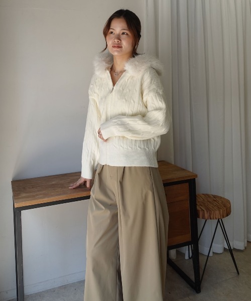 CORNERS（コーナーズ）の「2wayファー付きニットパーカー（パーカー・レディース・ブラック/ベージュ系その他/チャコールグレー/ベージュ/ホワイト・M）」の19枚目の写真