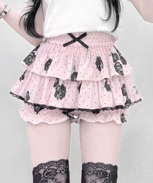 OLIVE des OLIVE（オリーブデオリーブ）の「【インフルエンサー企画】miko rose skirt pants（スカート・レディース・ブラック/ピンク・FREE）」の2枚目の写真