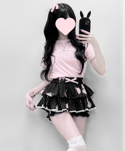 OLIVE des OLIVE（オリーブデオリーブ）の「【インフルエンサー企画】miko rose skirt pants（スカート・レディース・ブラック/ピンク・FREE）」の3枚目の写真