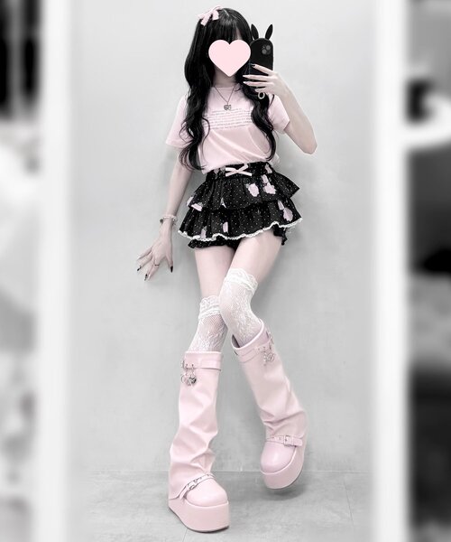 OLIVE des OLIVE（オリーブデオリーブ）の「【インフルエンサー企画】miko rose skirt pants（スカート・レディース・ブラック/ピンク・FREE）」の4枚目の写真