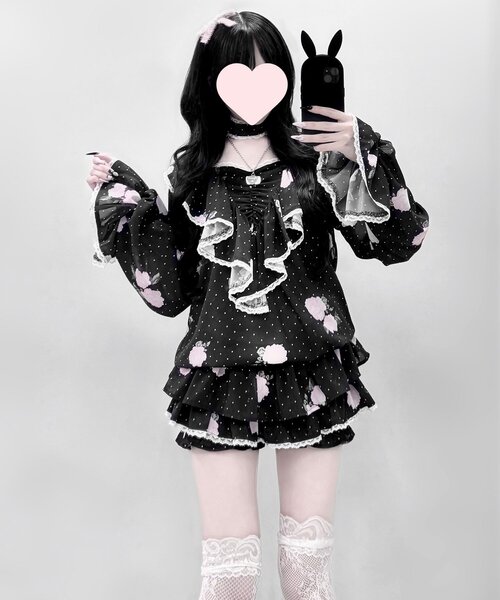 OLIVE des OLIVE（オリーブデオリーブ）の「【インフルエンサー企画】miko rose skirt pants（スカート・レディース・ブラック/ピンク・FREE）」の6枚目の写真