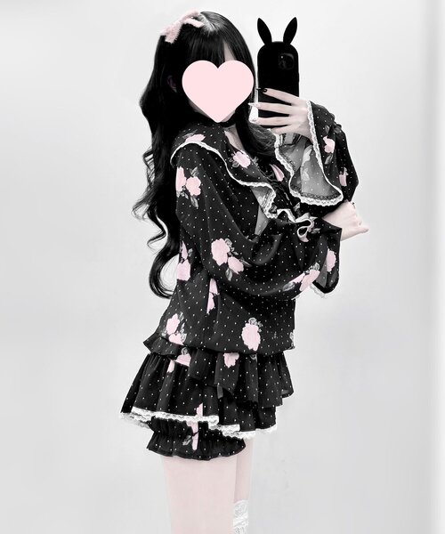 OLIVE des OLIVE（オリーブデオリーブ）の「【インフルエンサー企画】miko rose skirt pants（スカート・レディース・ブラック/ピンク・FREE）」の7枚目の写真