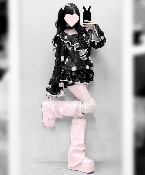OLIVE des OLIVE（オリーブデオリーブ）の「【インフルエンサー企画】miko rose skirt pants（スカート・レディース・ブラック/ピンク・FREE）」の8枚目の写真