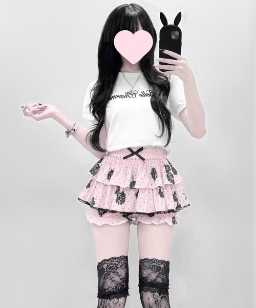 OLIVE des OLIVE（オリーブデオリーブ）の「【インフルエンサー企画】miko rose skirt pants（スカート・レディース・ブラック/ピンク・FREE）」の10枚目の写真