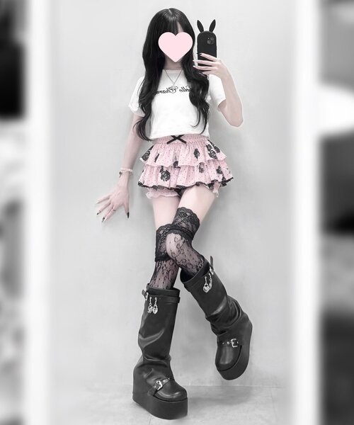 OLIVE des OLIVE（オリーブデオリーブ）の「【インフルエンサー企画】miko rose skirt pants（スカート・レディース・ブラック/ピンク・FREE）」の11枚目の写真